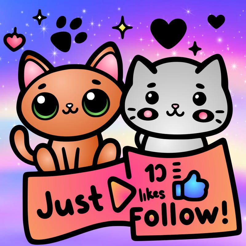 cute cats￼ with a sign next to them that says ￼just 10 likes and one follow