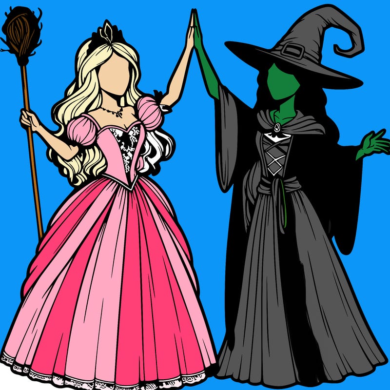 detailed realistic split of a princess and a witch