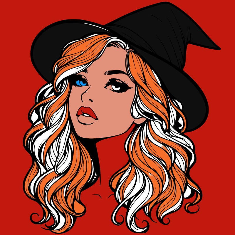 realistic witch girl with wavy hair and lips