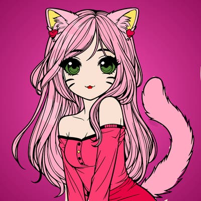 realistic girl with cat ears and tail