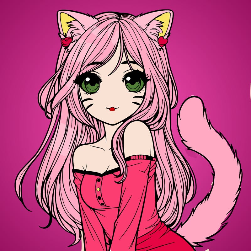 realistic girl with cat ears and tail