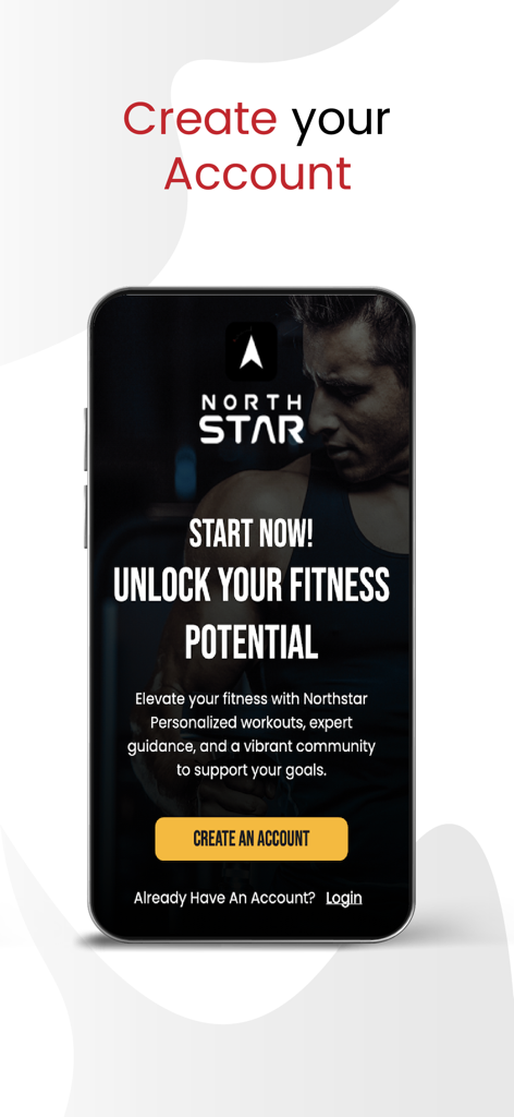 North Star Fitness - North Star Fitness app welcome screen to create an account