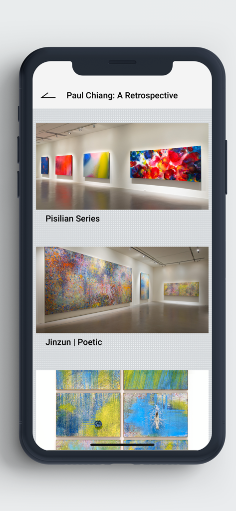 臺北市立美術館Taipei Fine Arts Museum - Screenshot of the Taipei Fine Arts Museum app showing the Paul Chiang retrospective exhibition gallery view