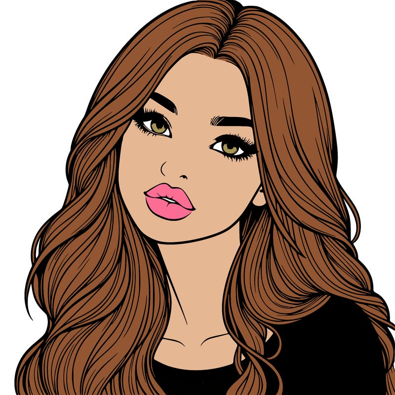 realistic girl with hair on her hair and lips