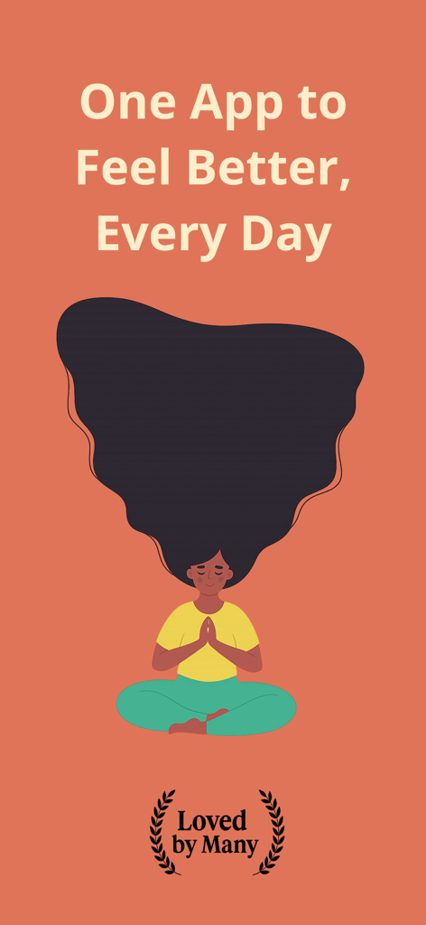 Gratitude Journal - Reflect - 毎日をより良く感じるための1つのアプリというテキストが表示された、瞑想的なポーズをとる女性のイラスト