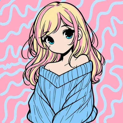 shy pretty girl wearing a sweater that is falling off one shoulder portrait