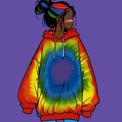 realistic girl with a oversized sweatshirt on and a bun