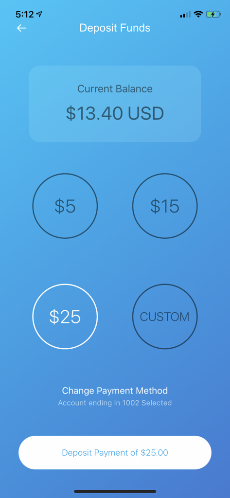 ShinePay - La pantalla de depósito de fondos de la aplicación ShinePay que muestra el saldo actual y las opciones de recarga