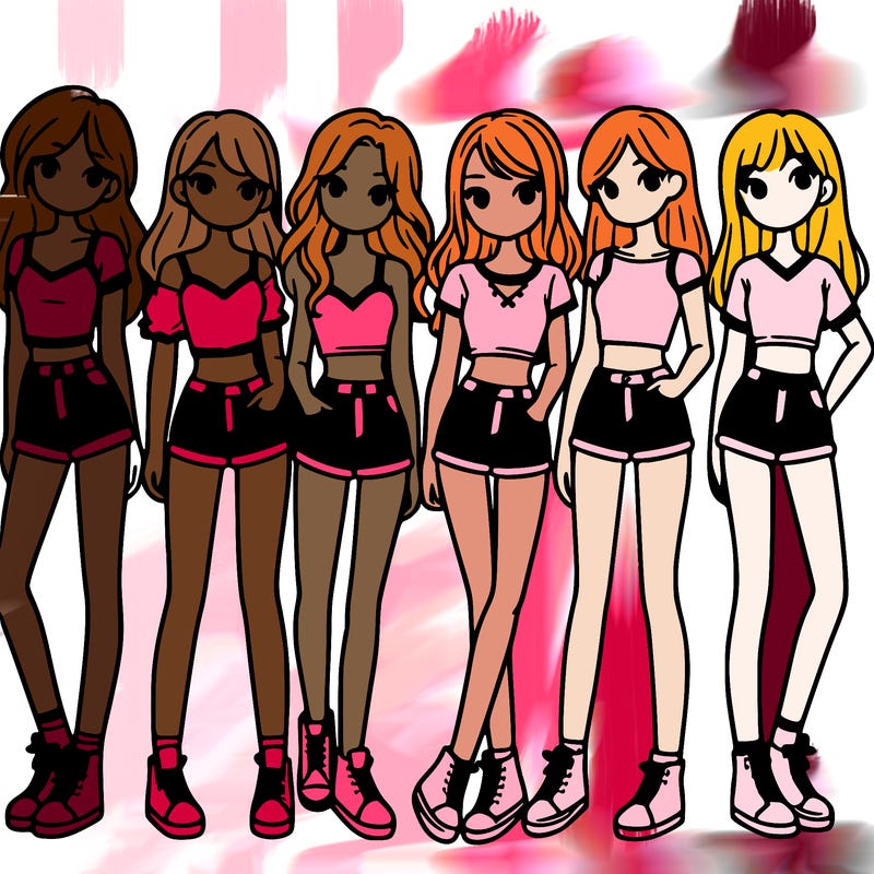 a group of girls wearing crop tops and shorts