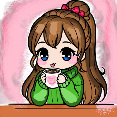 cute adult girl drinking hot cocoa