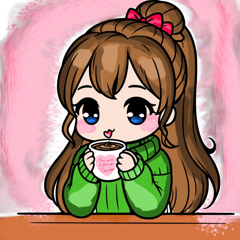 cute adult girl drinking hot cocoa