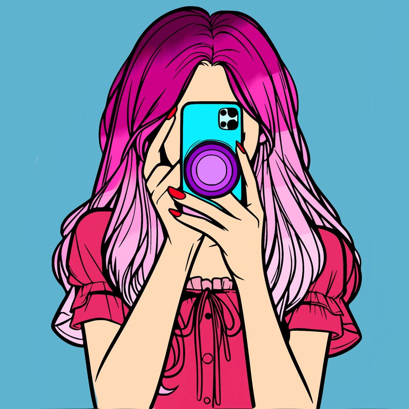 a realistic girl holding her phone taking pictures