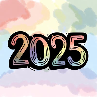 one line scrawled numbers sketch design “2025”