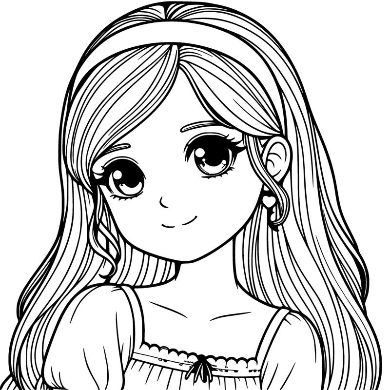 cute realistic girl with long hair and head band
