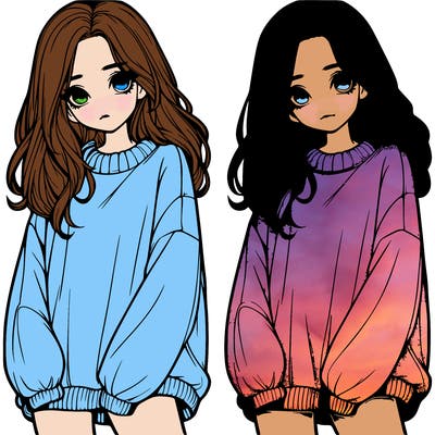 realistic girl with baggy sweater