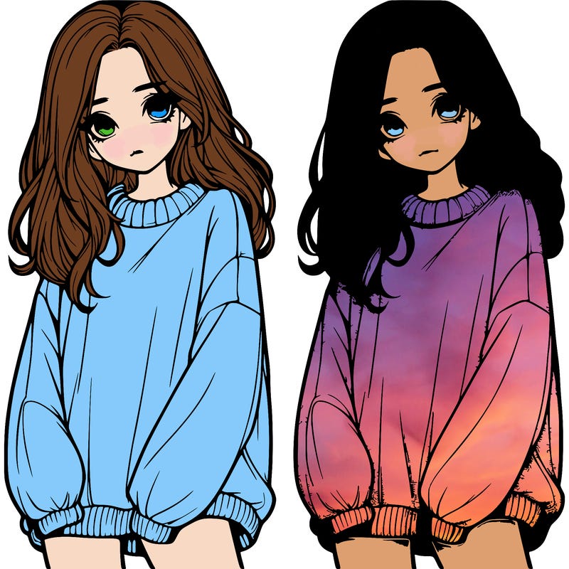 realistic girl with baggy sweater