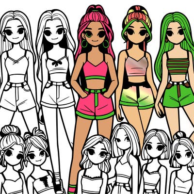 a group of girls wearing crop tops and shorts