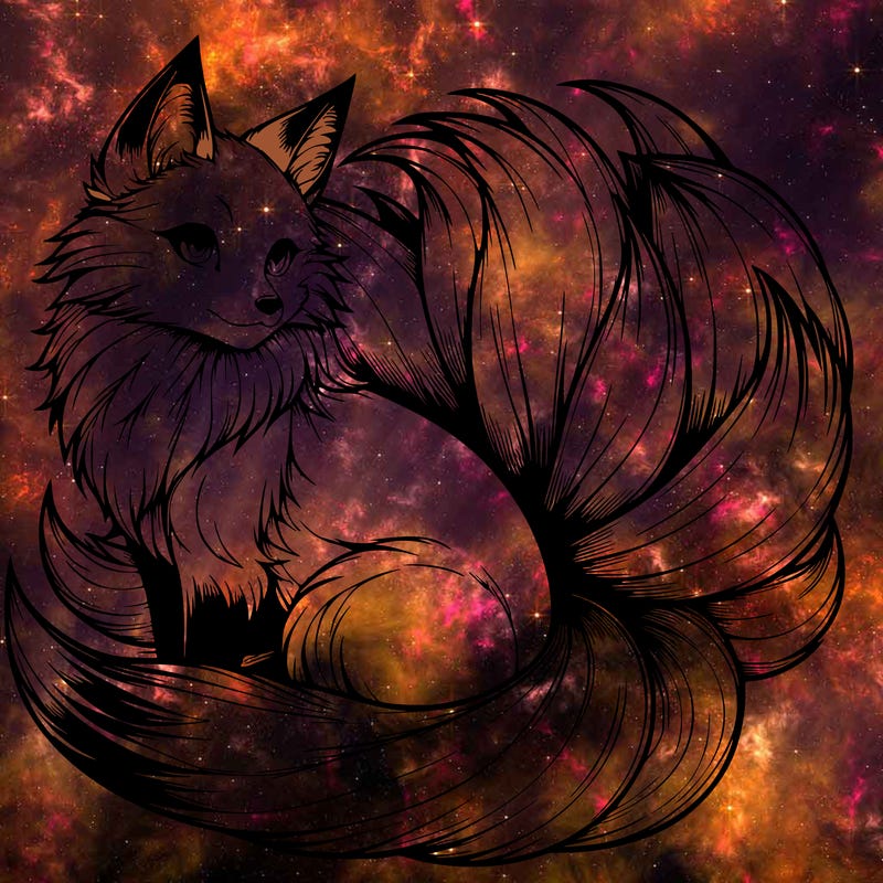 realistic detailed 9 tailed anime fox