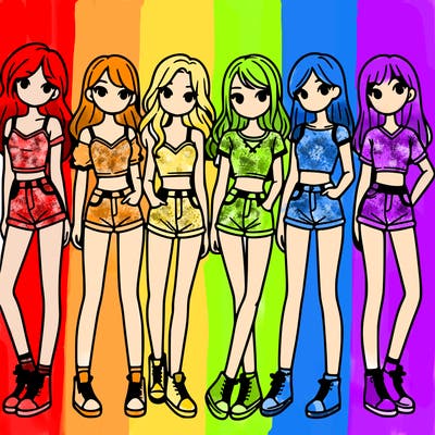 a group of girls wearing crop tops and shorts