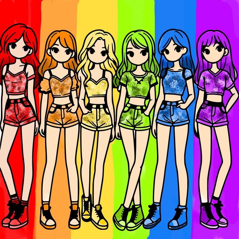 a group of girls wearing crop tops and shorts