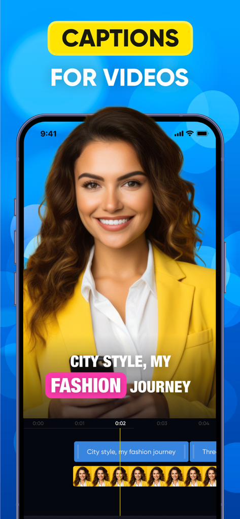Interface de l'application mobile Capti AI affichant des sous-titres dynamiques sur une vidéo de mode