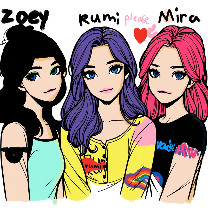 three realistic girls