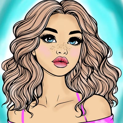 realistic girl with wavy hair and lips