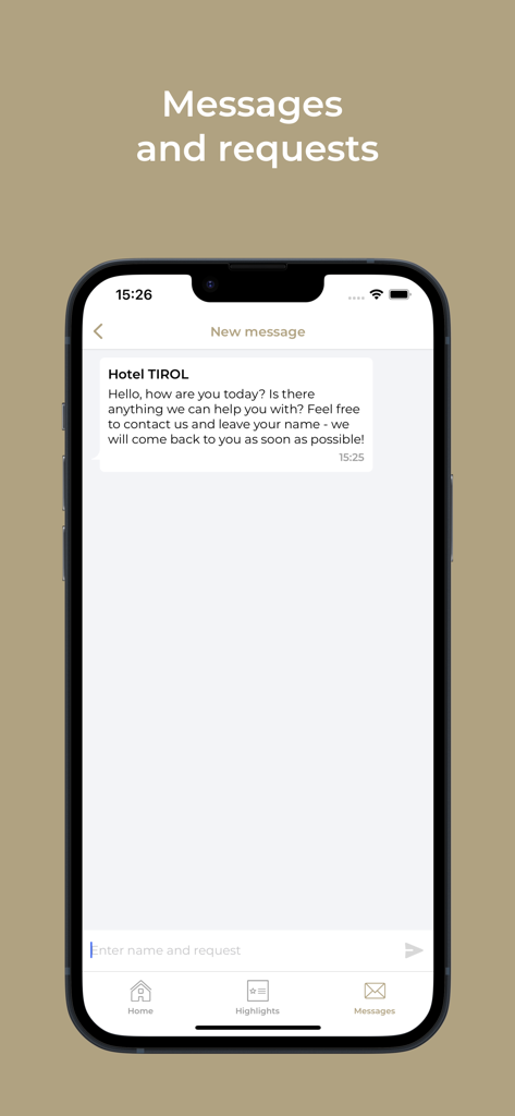 Hotel Tirol Fiss - In-app chat interface of Hotel Tirol Fiss showing guest messaging and request features.