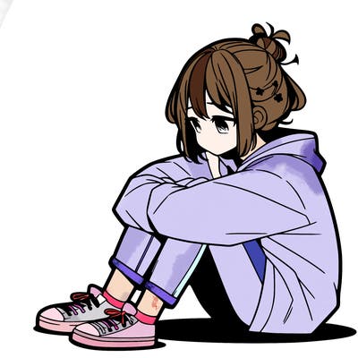 sad anime girl sitting alone