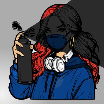 realistic girl spray painting