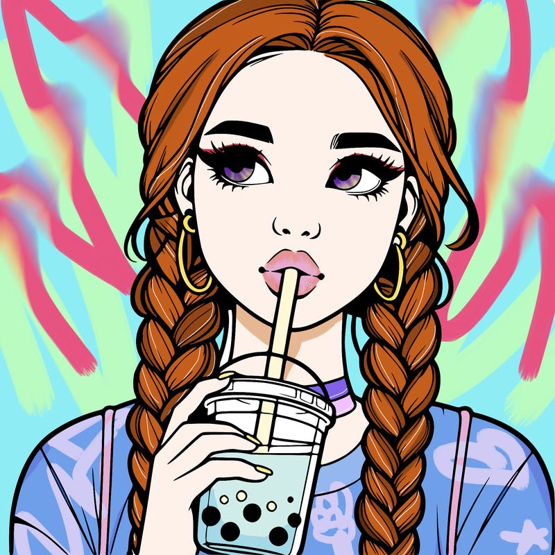 realistic girl with braided hair drinking boba