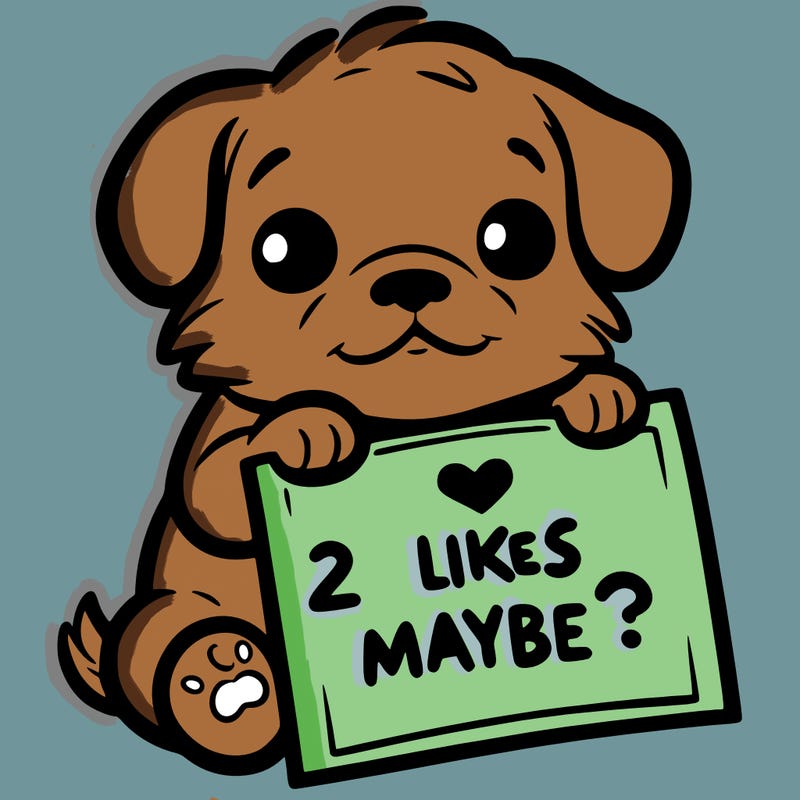 a puppy holding a sign that says 2 likes maybe?