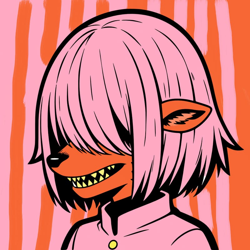 sharp teeth deer man with bob haircut