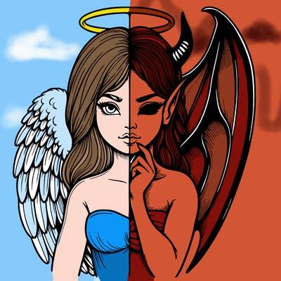 realistic angel half demon