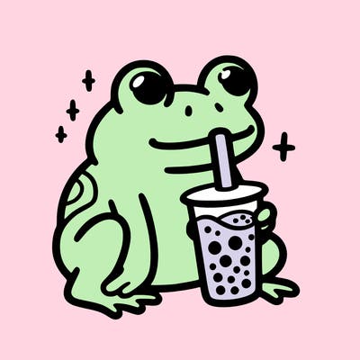 frog drinking boba tea