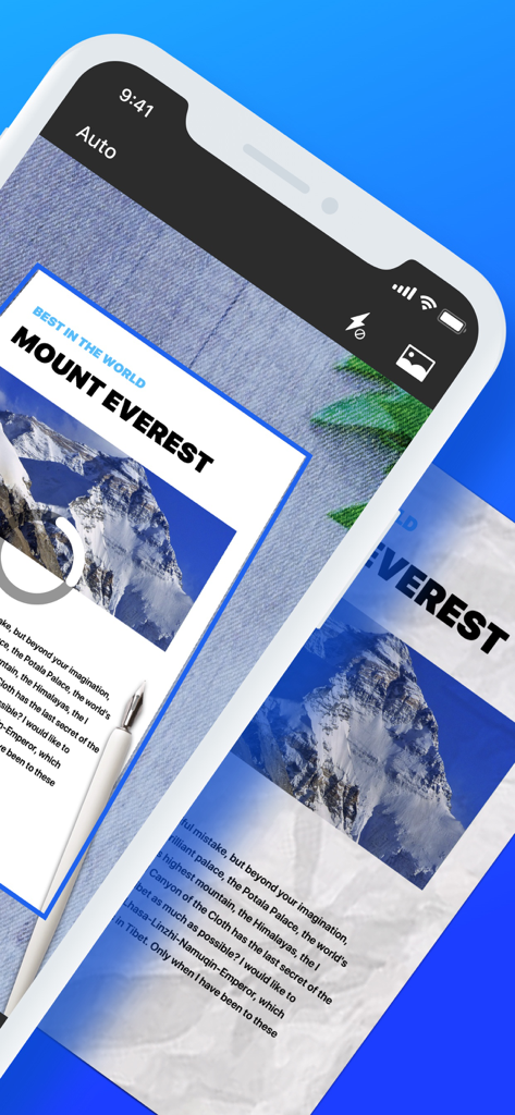 Nova Scanner app on an iPhone scanning a document titled Mount Everest