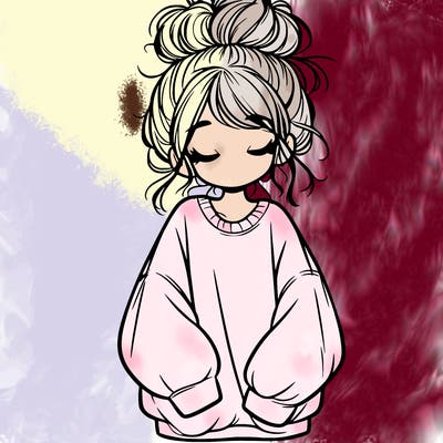 girl with baggy sweatshirt and messy bun