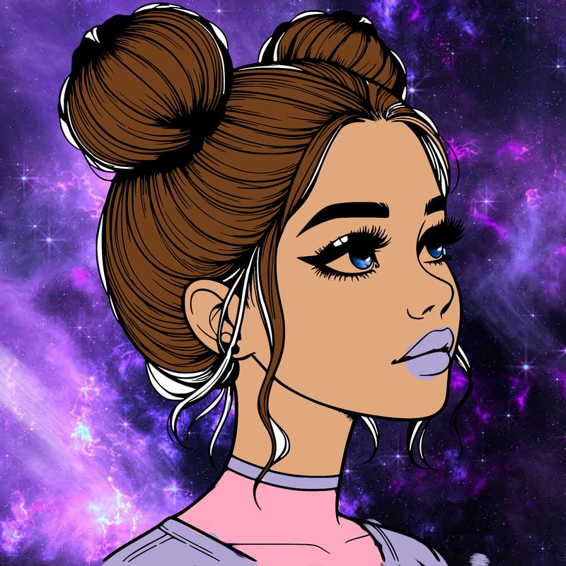 realistic girl with buns on the top of her head