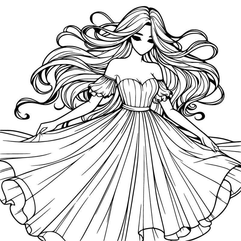 realistic woman wearing a dress that's flowing in the wind