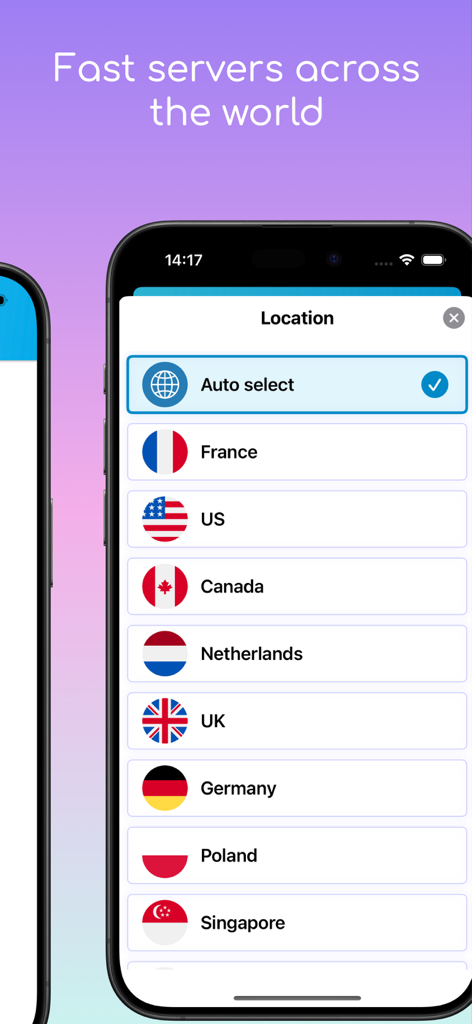 Interface do SuperVPN mostrando uma lista de locais de servidores globais