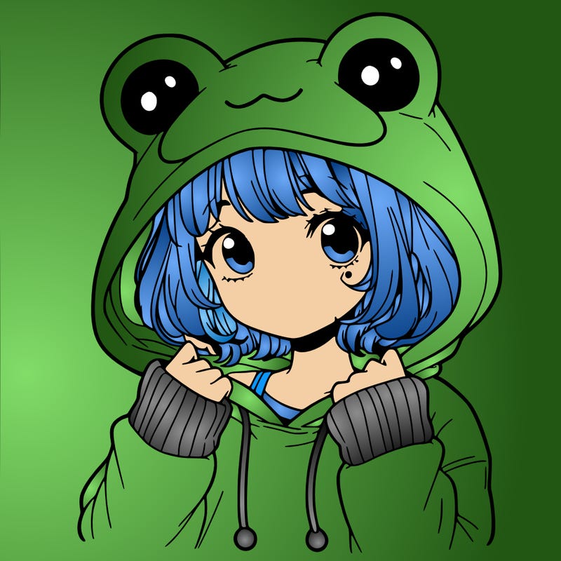 a cute teenage girl wearing a frog hoodie