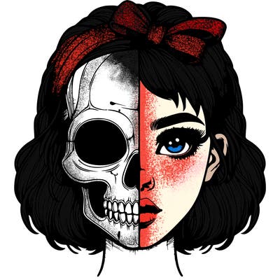 realistic girl with half skull mask