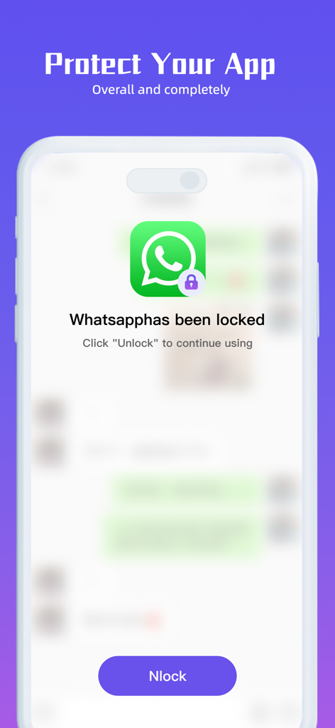 Inside - App Lock Manager - Tela do Inside App Lock Manager mostrando um aplicativo WhatsApp bloqueado para proteção de privacidade