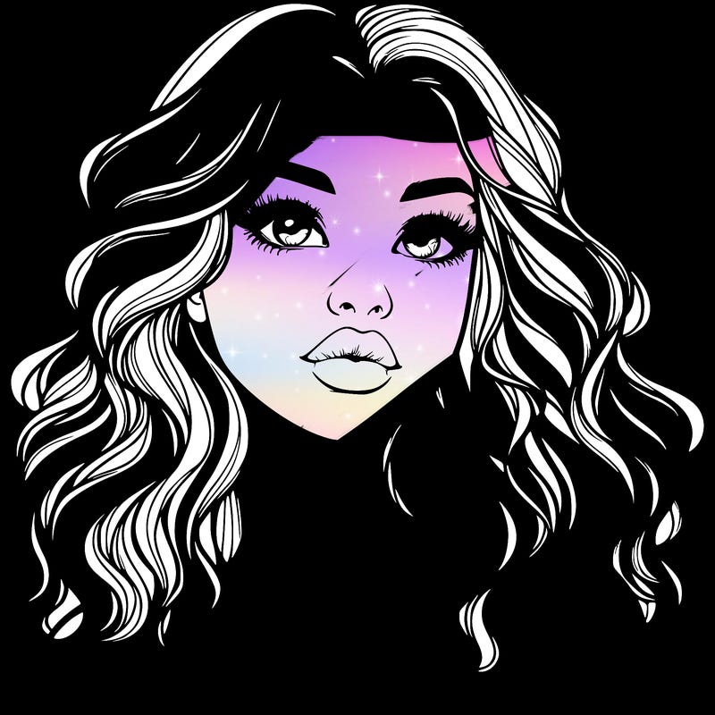 realistic girl with wavy hair and lips