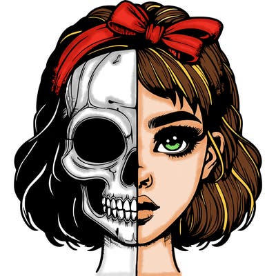 realistic girl with half skull mask