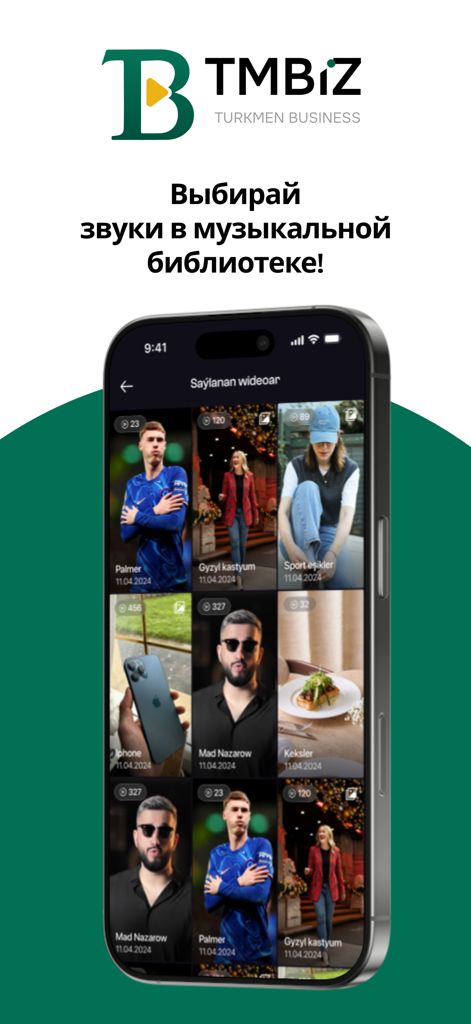 Pantalla de smartphone mostrando el feed de descubrimiento de video de la aplicación TMBIZ para negocios locales