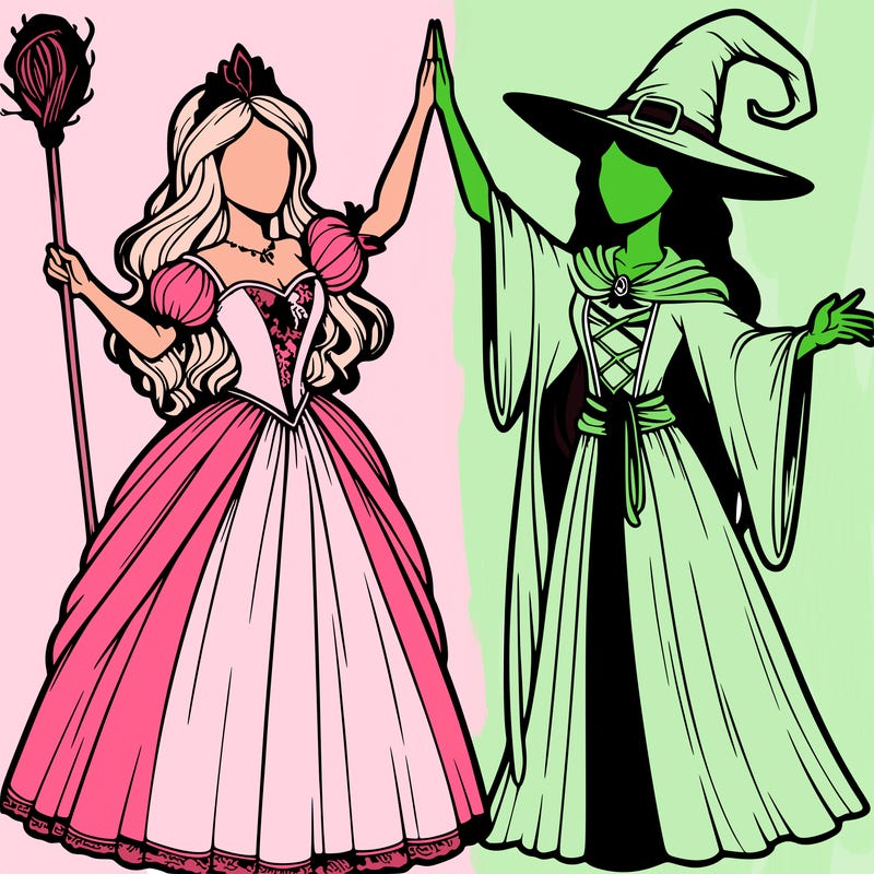detailed realistic split of a princess and a witch