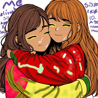 realistic two girls hugging