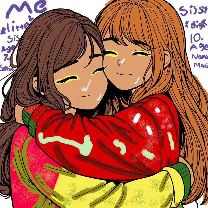 realistic two girls hugging