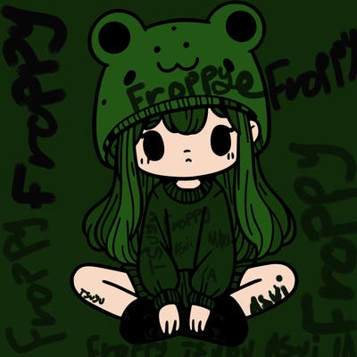 a girl wearing a frog hat and some frog socks
